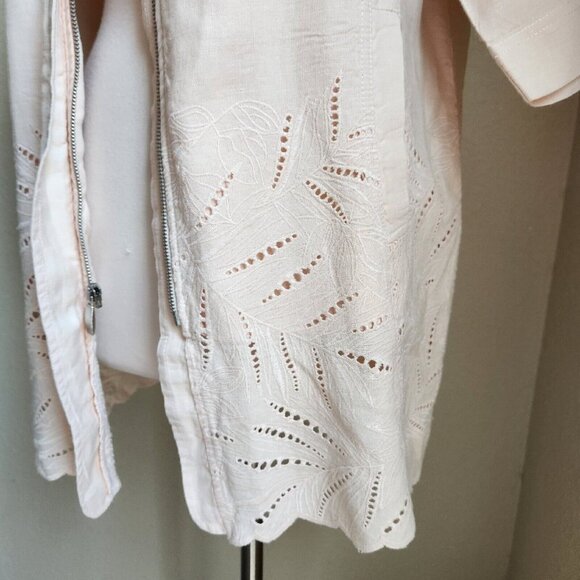 Chico’s 100% Linen Jacket Women’s  Zip Long Size 2 M 12  Eyelet Cutouts Pink‎ - Picture 9 of 16